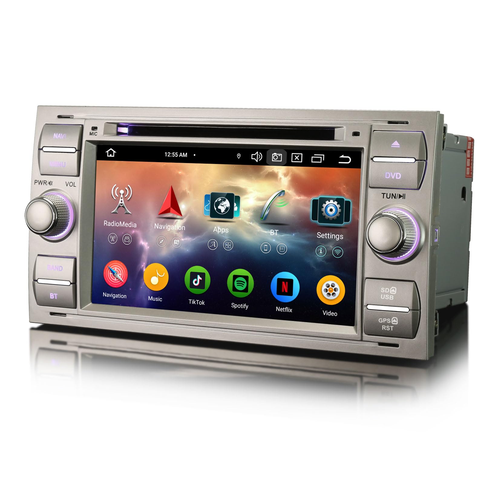 Erisin 7 Pollici Android 14 8-Core 4GB+64GB Autoradio GPS Navigatore per Ford C-Max S-Max Focus Galaxy Kuga Connect Fiesta Transit DVD Supporti Bluetooth 5.0 IPS CarPlay Android Auto WiFi DSP OBD2 USB