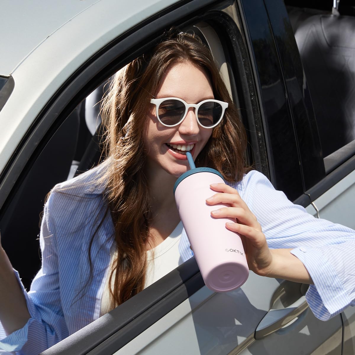 COKTIK 20oz Insulated Tumbler with Lid and Straw Iced Coffee Cup Reusable Stainless Steel Travel Mug Water Bottle Cupholder Friendly for Women Men Her Him (Blush) - Image 4