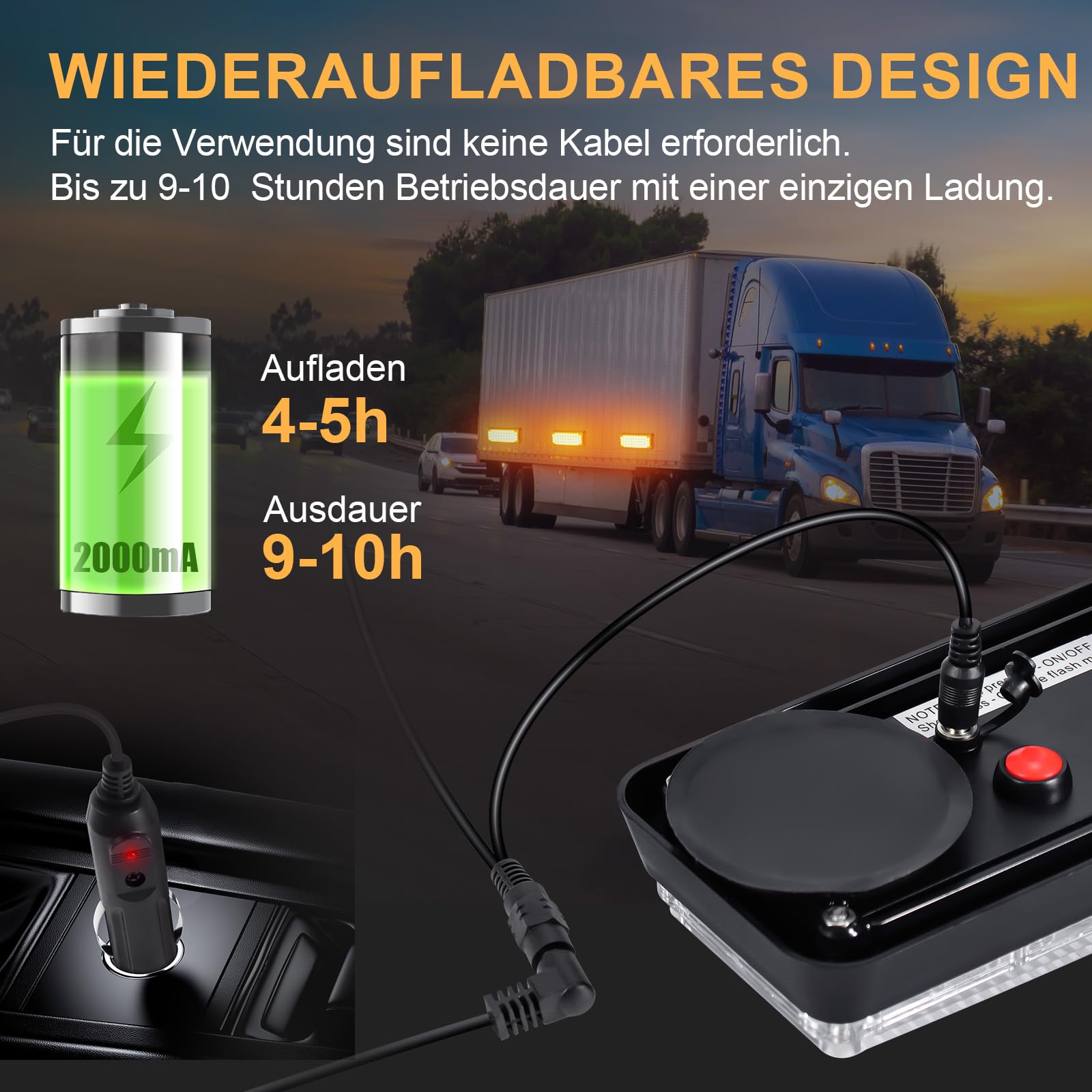 Dinfu LED Warnleuchte akku mit Fernsteuerung, 12V gelbes blinklicht auto magnet kabellose 5 Modes wiederaufladbare tragbare led blitzer mit Ladekabel für Auto Pkw Truck Traktor KFZ LKW