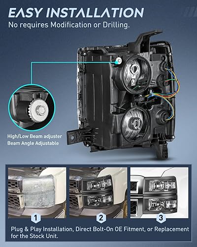 Miniatura 87 de Nilight Headlight Assembly Compatible with 1988 1989 1990 1991 1992 1993 Chevrolet GMC C/K 1988-1993 Silverado Suburban Sierra Blazer Tahoe Yukon
