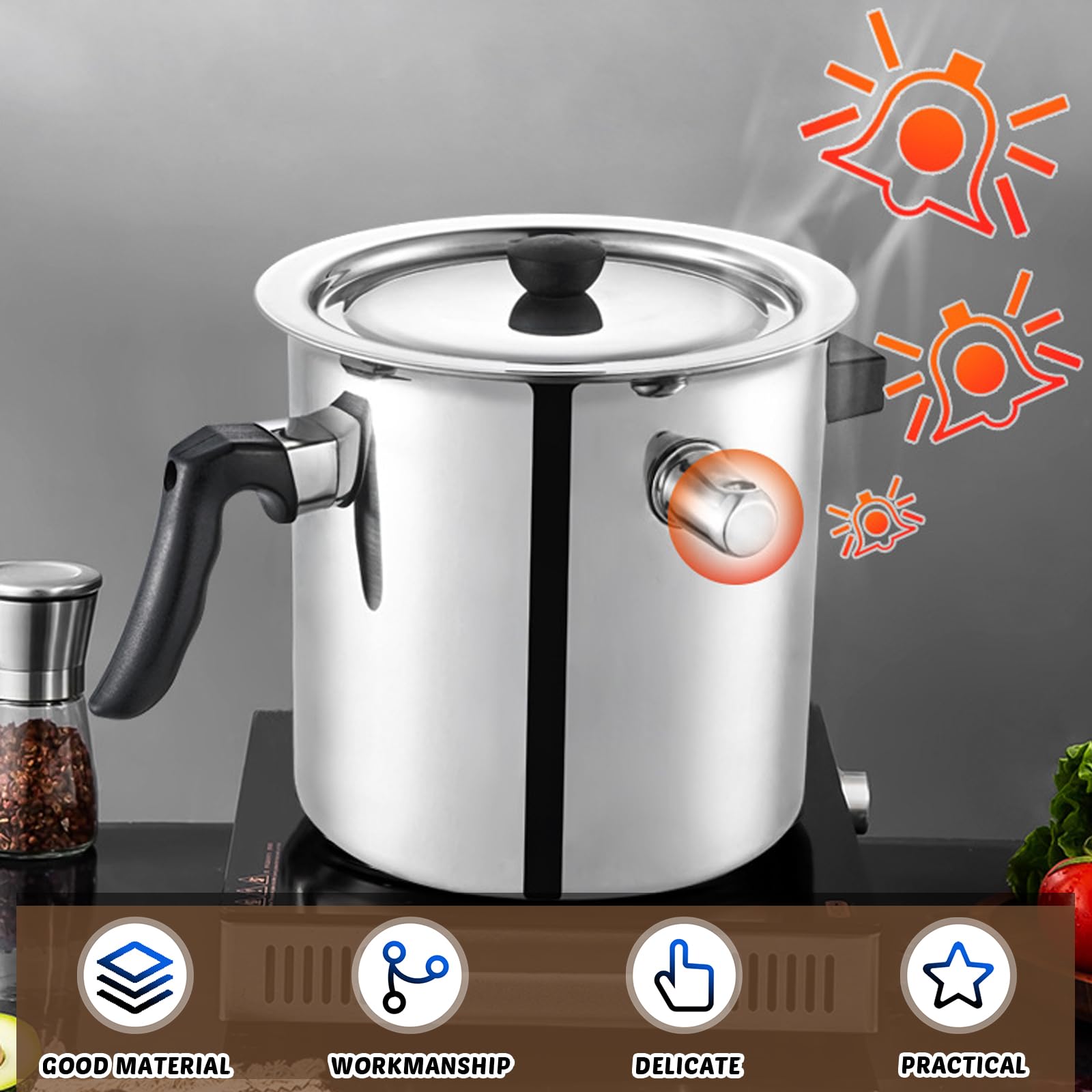 Pentola per latte con coperchio, 1,5 l, con pipa, a doppia parete, con manico in bachelite, per budini, bagnomaria, in acciaio inox, per induzione a gas