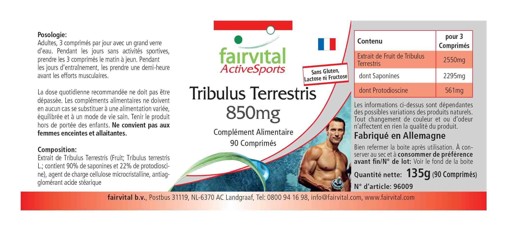 fairvital Estratto di Tribulus Terrestris 850 mg, 90 compresse, ALTO DOSAGGIO, 90% di saponine e 22% di protodioscina, VEGANO