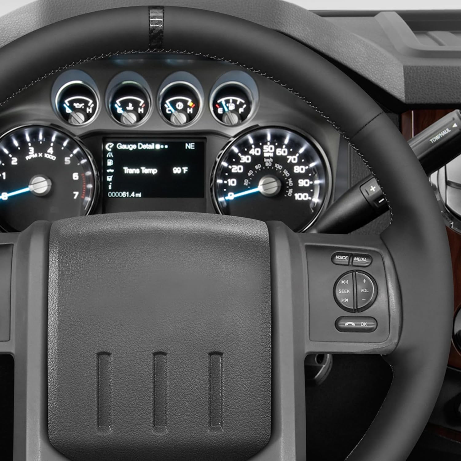 MEWANT Hand-Stitched Leather Steering Wheel Cover for Ford F-250 F-350 2011-2016 Ford F250 Truck Steering Wheel Wrap