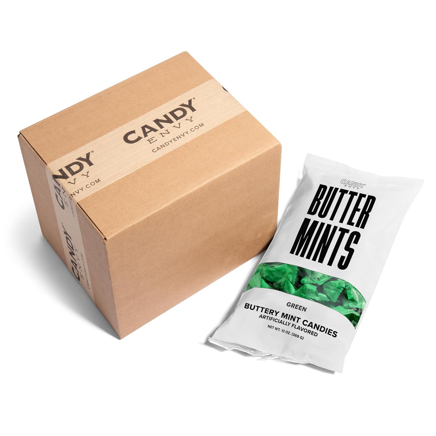 Candy Envy - Green Wrapper Buttermints - 10 Bags Casepack with Approximately 100 Mint Per Bag - Green Party Favors