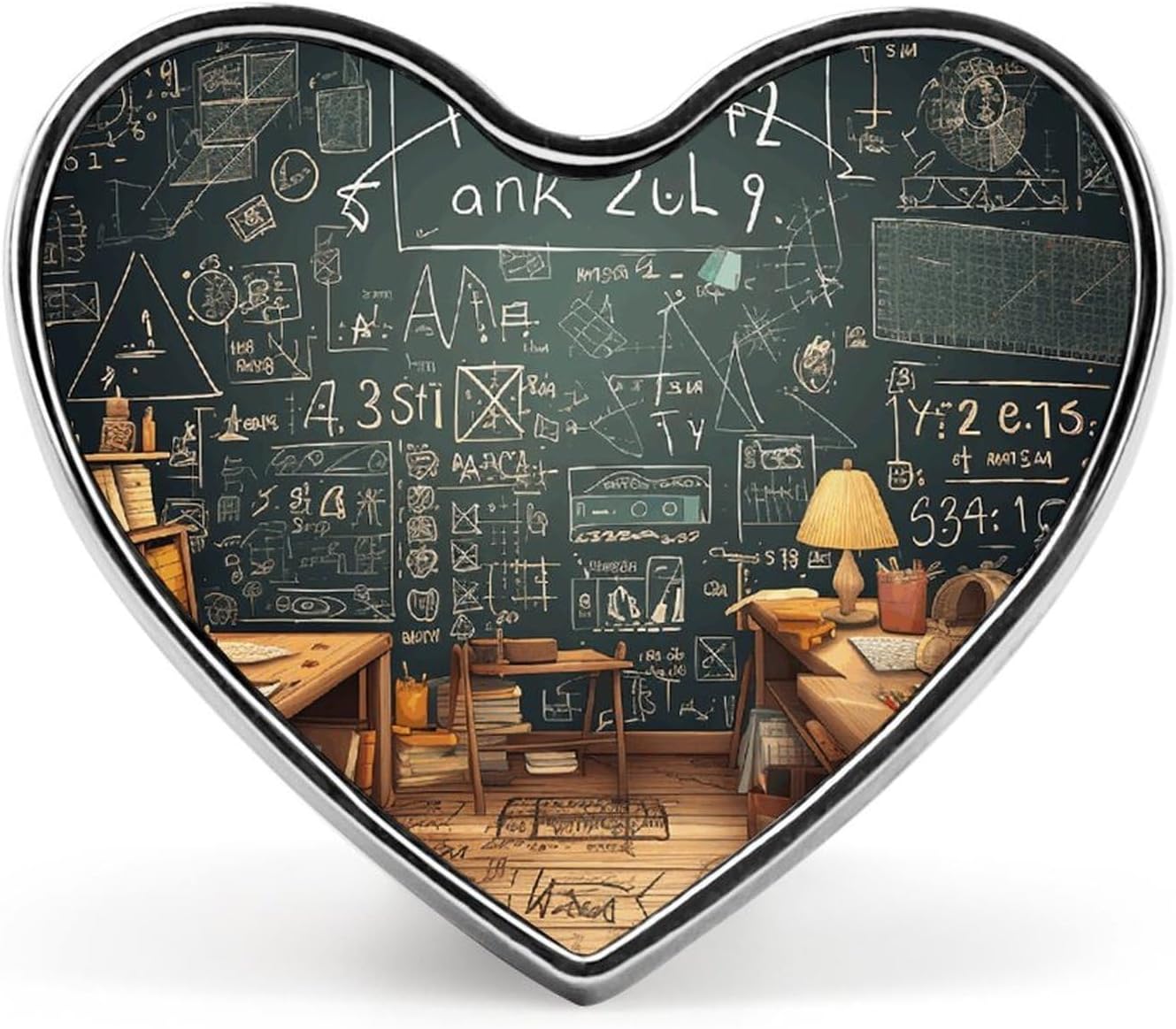 School Math Badges Heart with Button Design, Personalized Picture Pin Brooches, Heart Badge Holders for Decorate Hat Shirt Clothing Bag Accessories