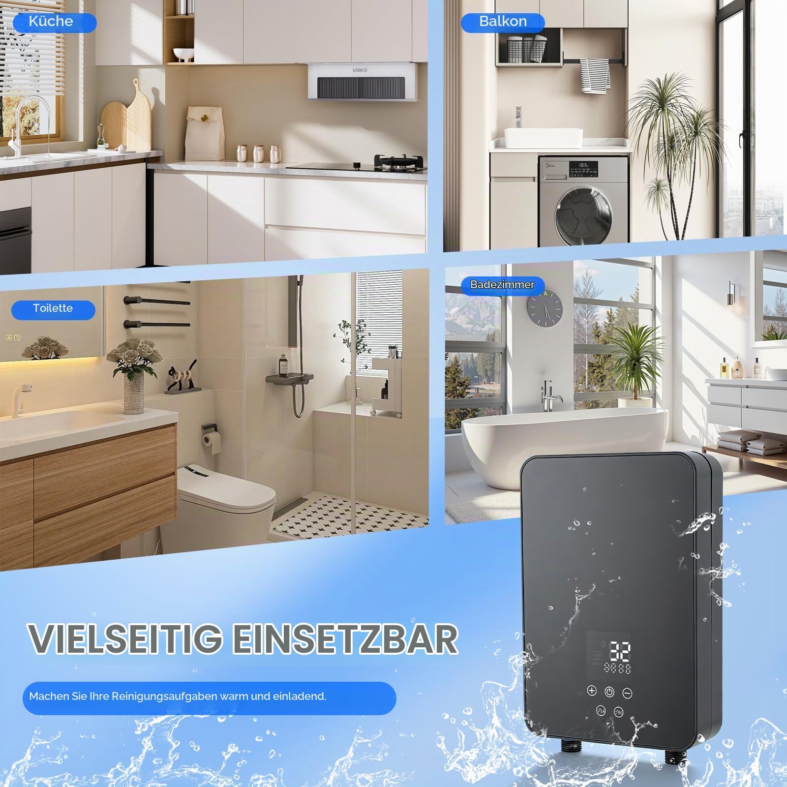 Elektrischer Durchlauferhitzer 5500W Elektrischer Warmwasserbereiter, Mini Durchlauferhitzer Dusche Kit mit Handbrause LED Temperaturanzeige für Dusche, Badezimmer, Küche