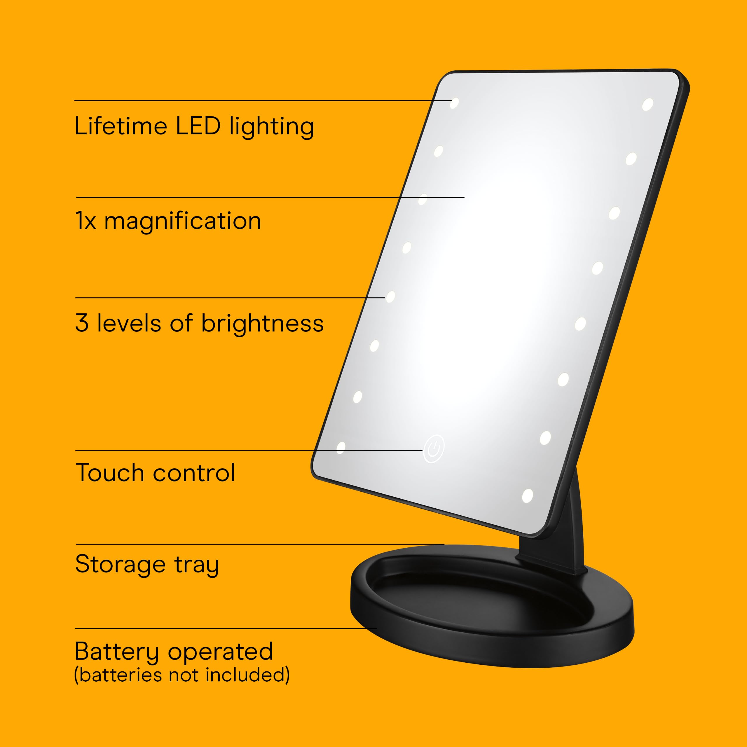 Conair Lighted LED Makeup Mirror with Storage Base, Black
