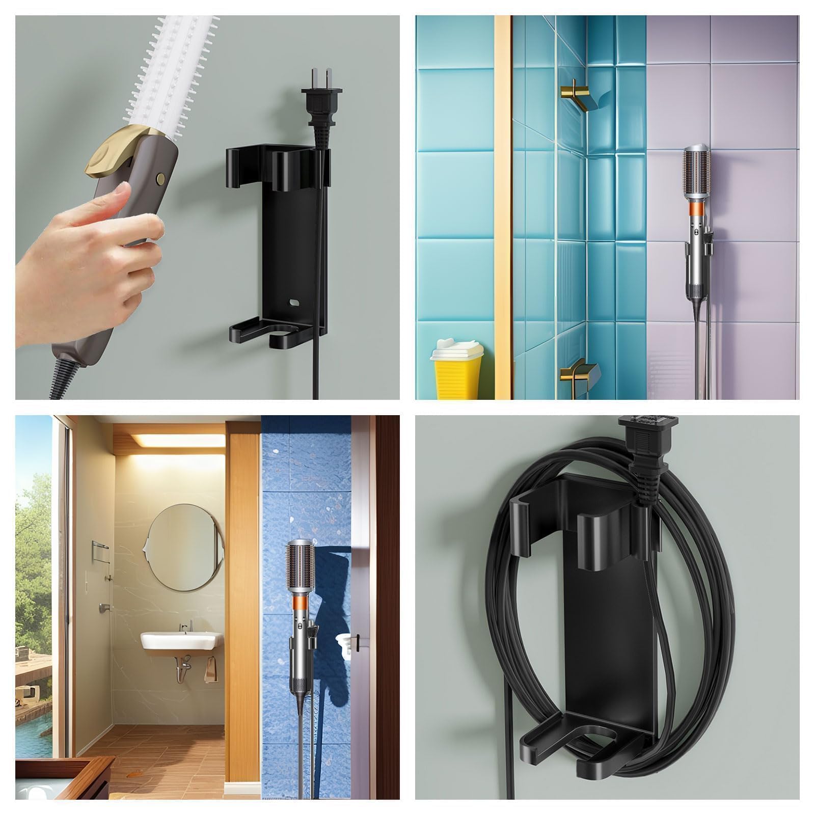 ANBOO Uchwyt ścienny do prostownicy, uchwyt na prostownicę, stojak na suszarkę do włosów, akcesoria Airwrap, czarne aluminium, praktyczne rozwiązanie do zorganizowanego przechowywania.