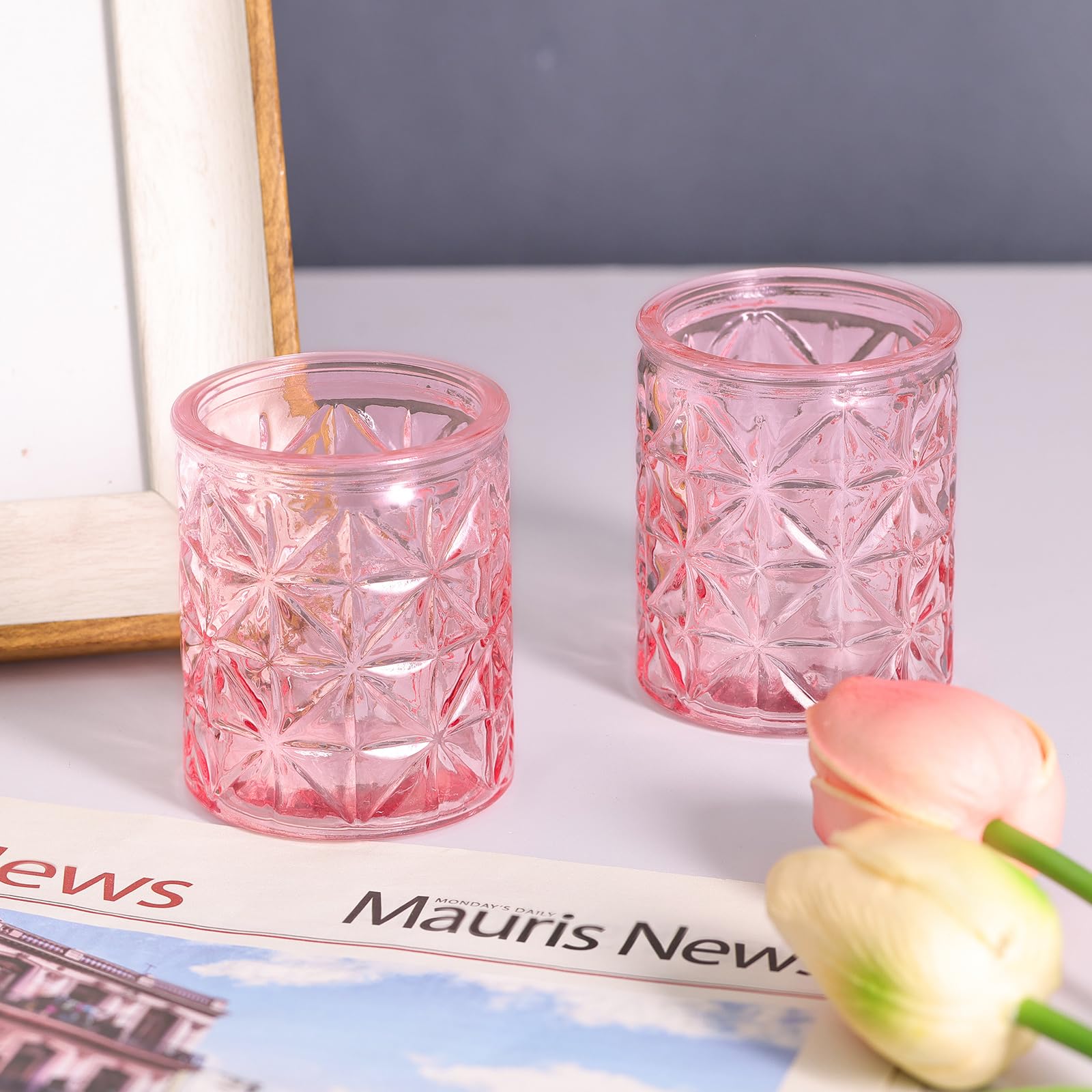 Auzritek Lot de 12 Photophore Verre, pour la Décoration De la Maison Bougeoir Verre, Photophore Bougie Rose, Décoration Idéale pour Dîner, Mariage, Fête, Noël, Nouvel an, Thanksgiving