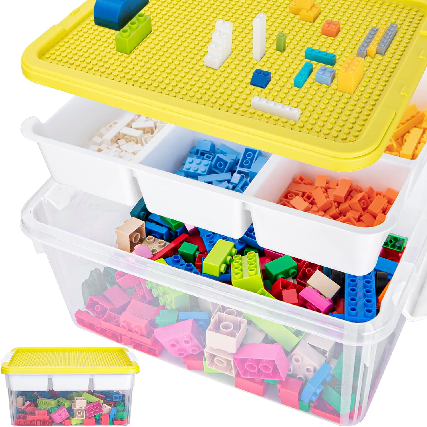 Amazon.com: Acshio Toys Organizer Bin, Double Layer Block Storage ...
