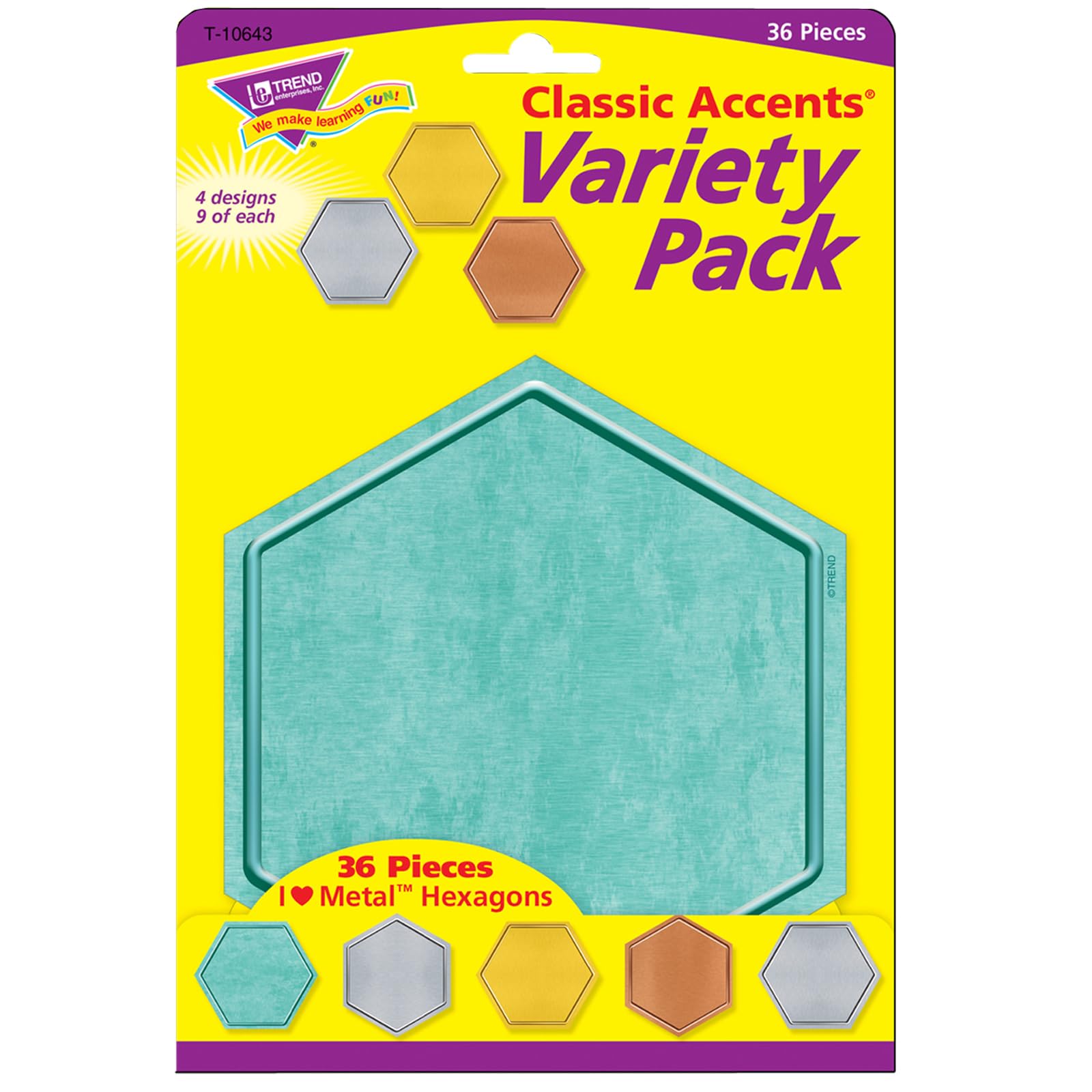TREND I ♥ Metal Hexagons Classic Accents Variety Pack, 36 ct