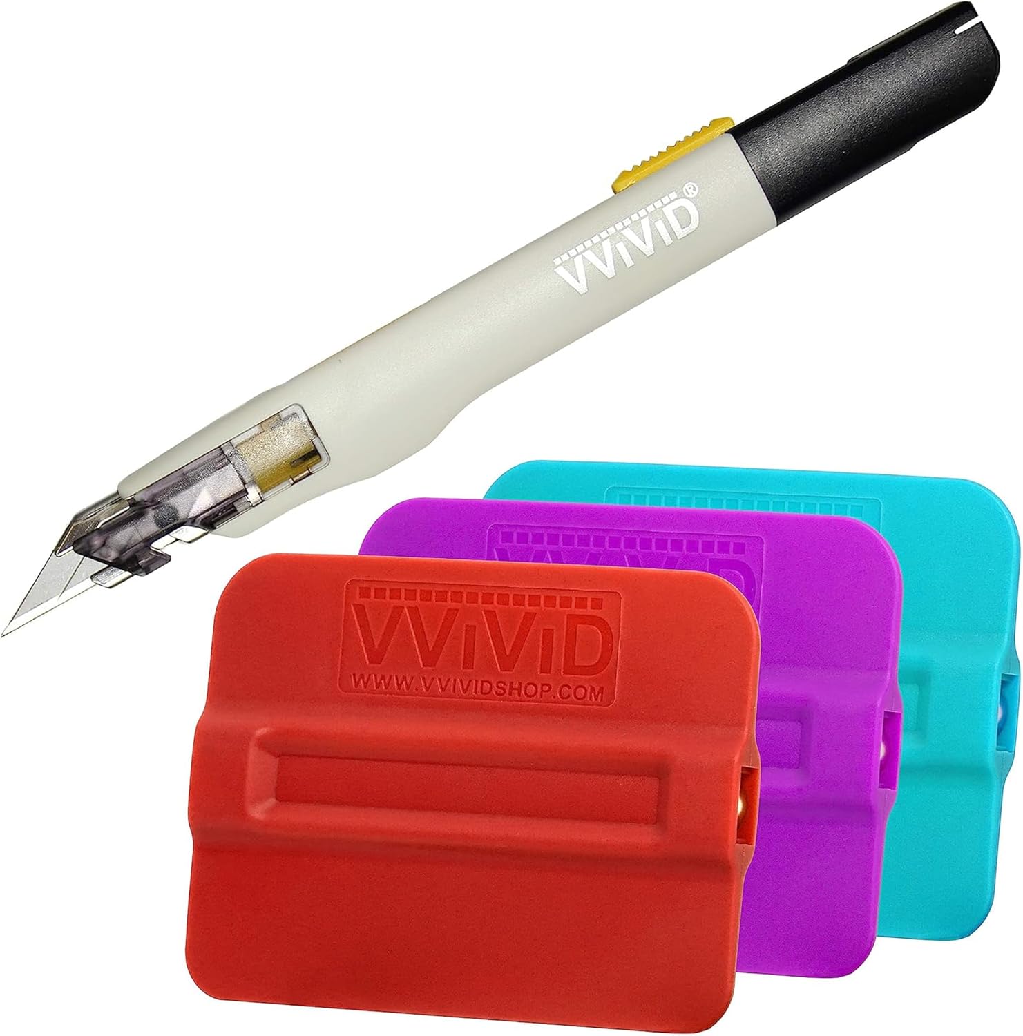 VViViD Premium Retractable Knife + Magnetic Squeegees (3 Pack) Bundle for Vinyl Wrap Installation - M0