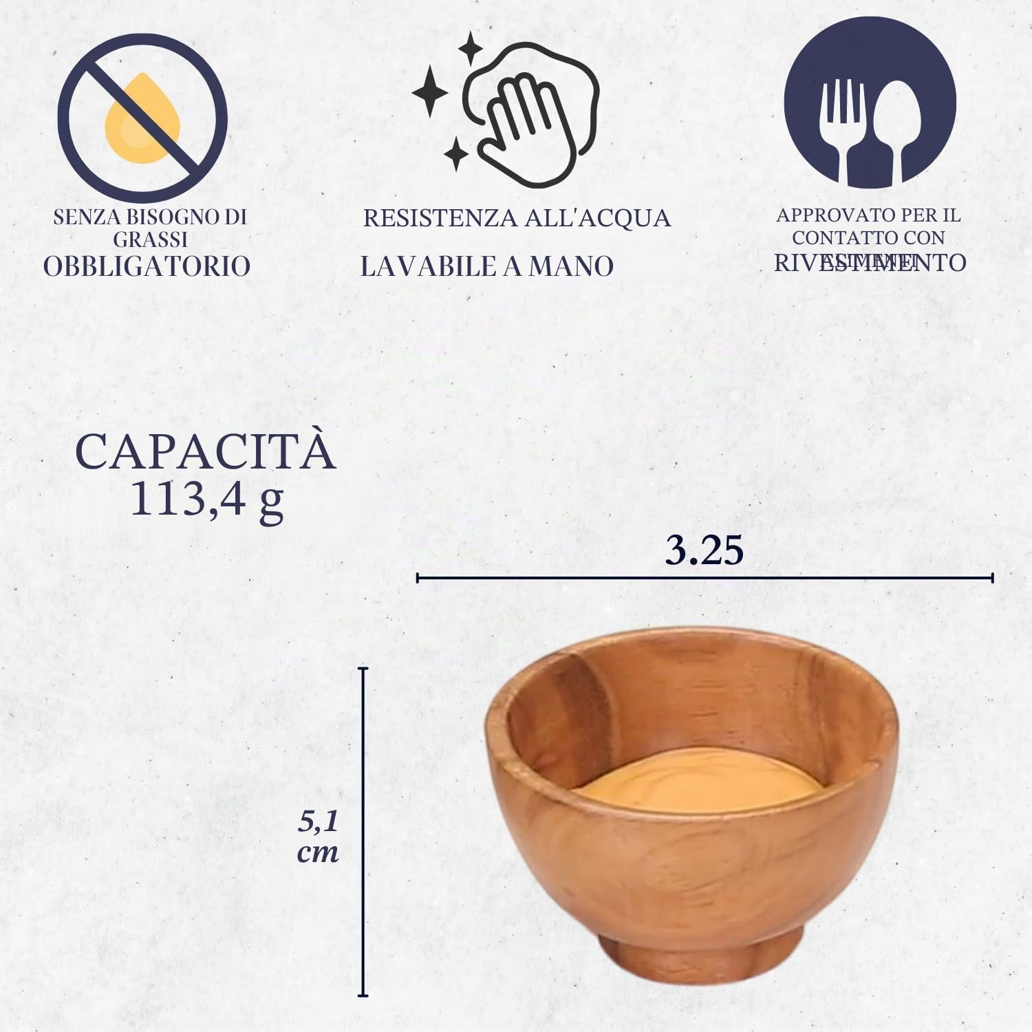 Set di 6 ciotole piccole in legno di acacia | 120 ml ciascuno | Tazze da cucina in legno per servire salse, salse, noci, caramelle e condimenti | Mini tazze carine | 13x5 cm