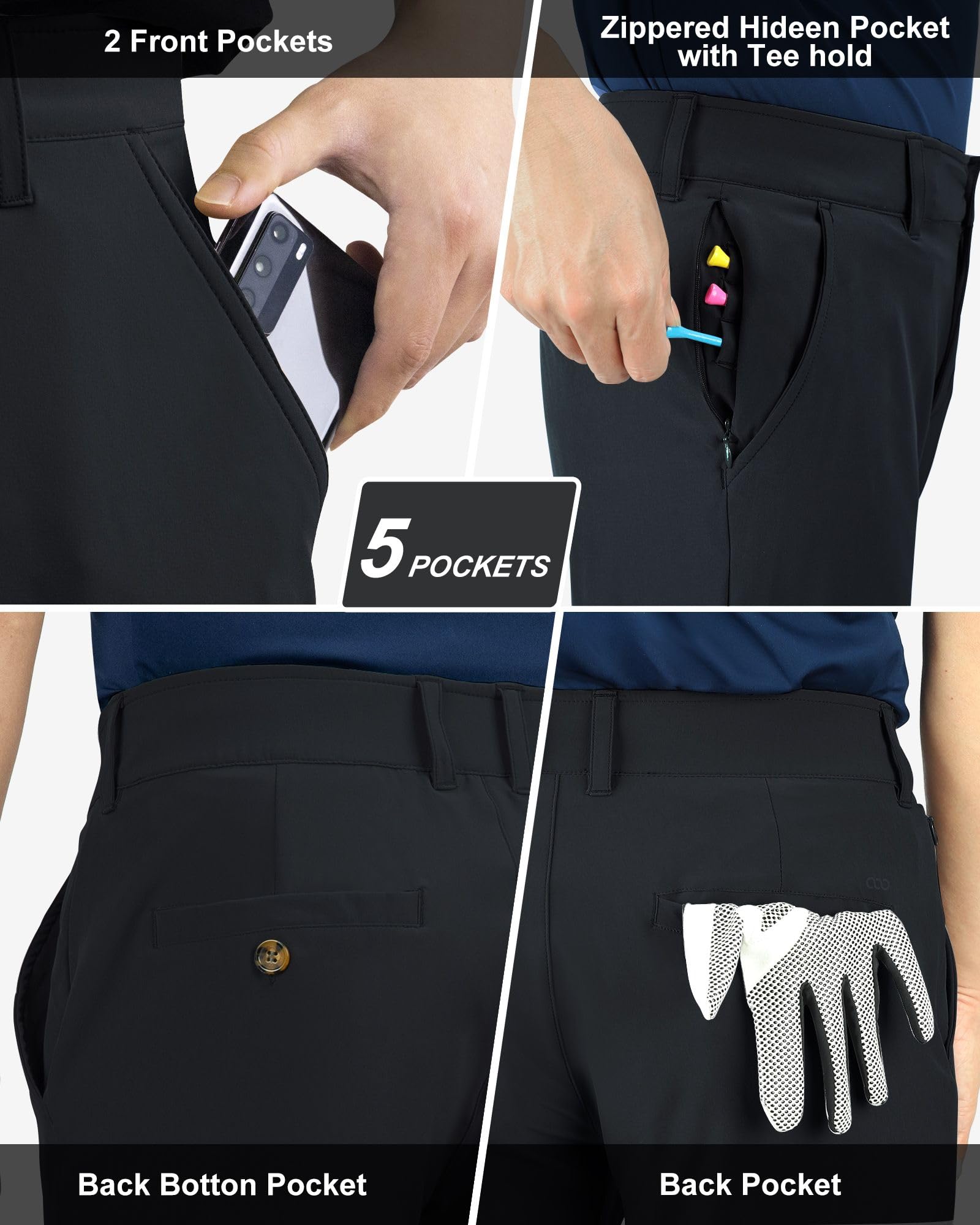 33,000ft Pantalon de golf extensible respirant pour homme, coupe ajustée, séchage rapide, coupe ajustée, coupe ajustée, pantalon de golf long