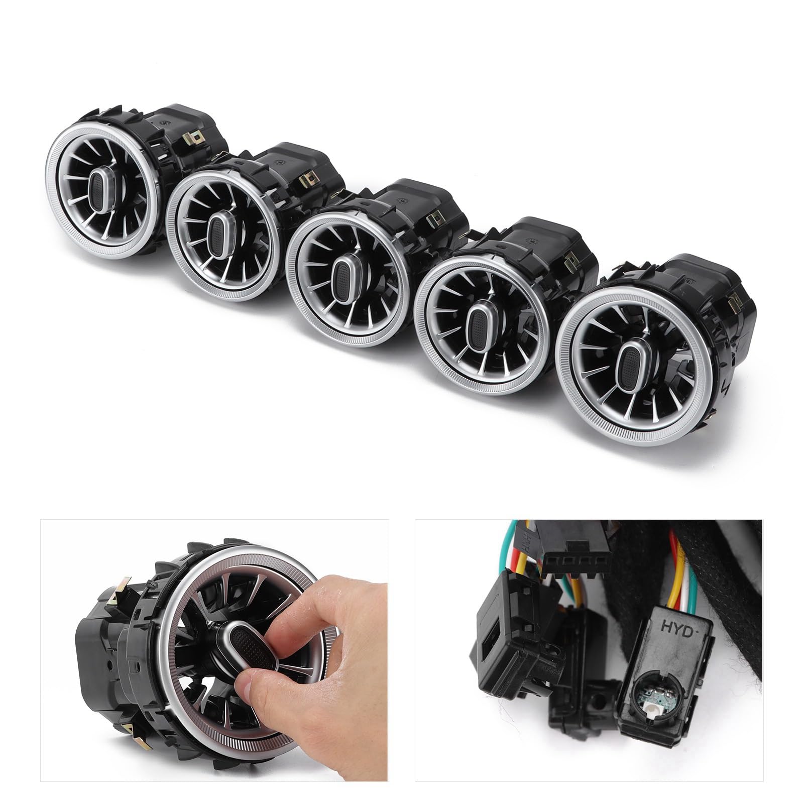 Sortie de turbine avant 5pcs Grille d'aération de turbine à LED avant avec surface chromée mate Convient pour Classe C GLC W205 X253 2019‑2021