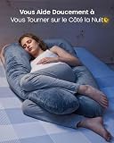 Nuliie Coussin de Grossesse pour Dormir, Oreiller de Corps Complet en Forme de U, Soutien pour Le Dos, Les Hanches et Les Jambes des Femmes Enceintes, avec Une Housse en Velours Lavable (Gris) - 4