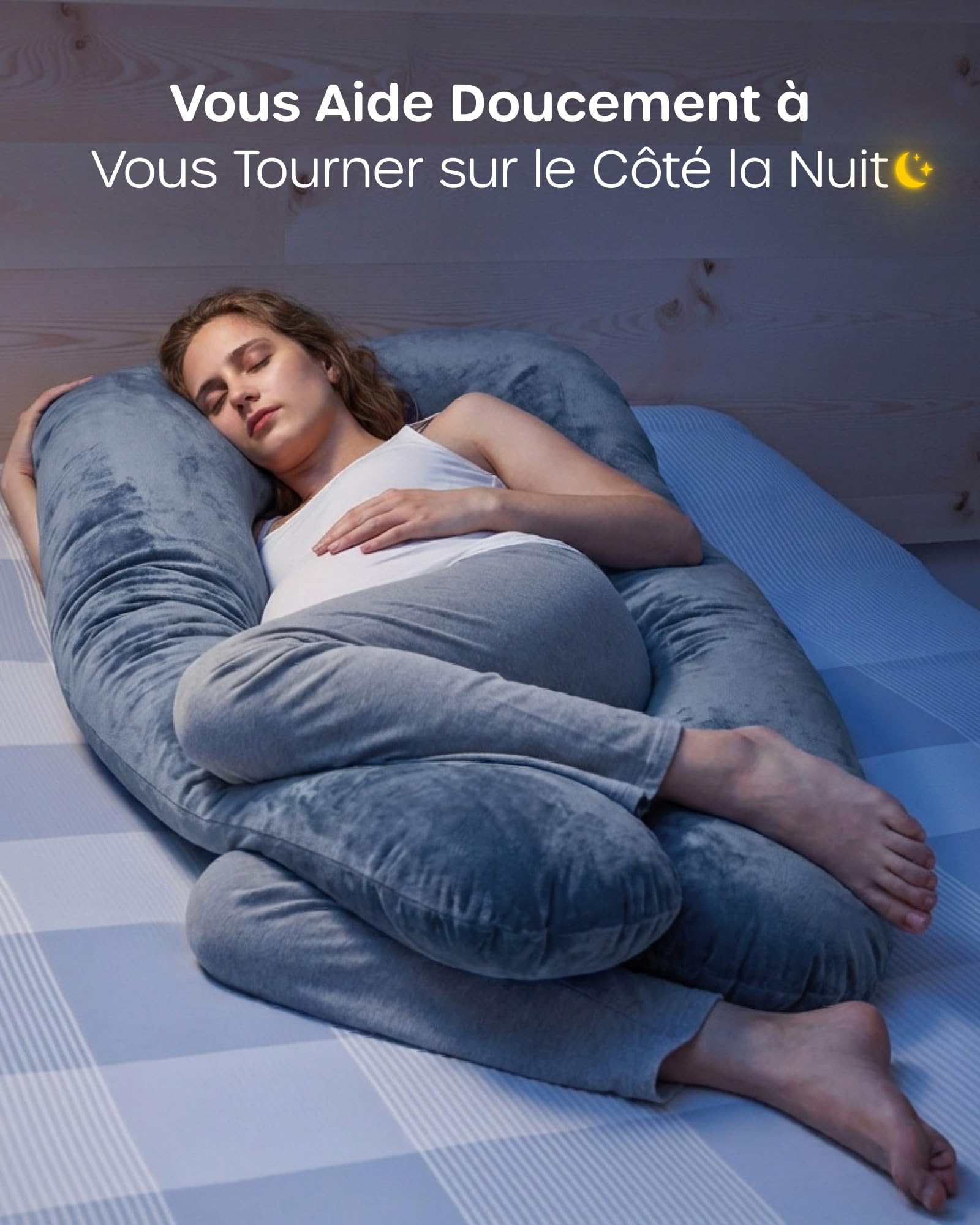 Nuliie Coussin de Grossesse pour Dormir, Oreiller de Corps Complet en Forme de U, Soutien pour Le Dos, Les Hanches et Les Jambes des Femmes Enceintes, avec Une Housse en Velours Lavable (Gris)