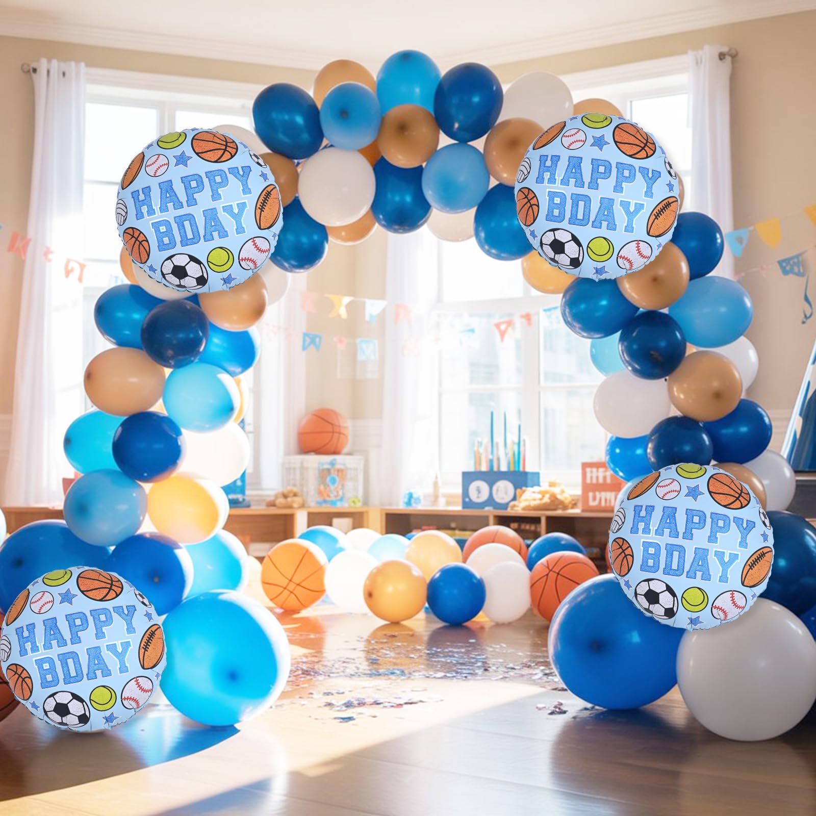 Sportowe balony foliowe, 45 cm, nadmuchiwany okrągły balon z mylaru z napisem Happy BDAY i baseball, siatkówka, koszykówka, piłka nożna, nadruk, balony helowe dla chłopców, baby shower, dekoracje