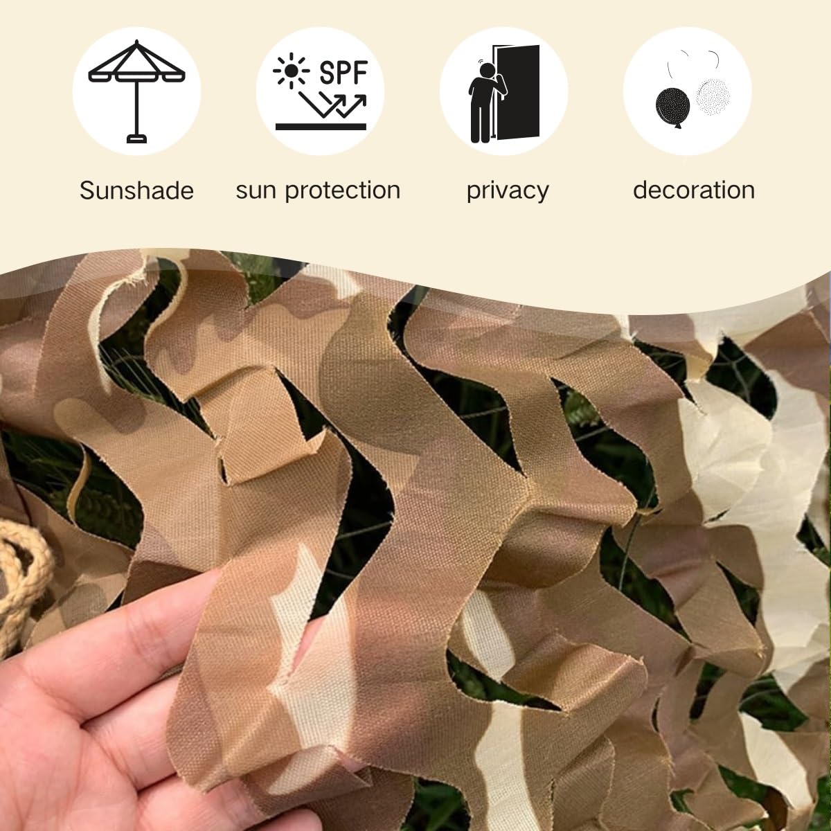Generisch Tarnnetz Sonnenschutz Camouflage Netz 1x3 1.5x2 2x3 3x4.5 4x5 4x6m Sichtschutz Netz Katzennetz Für Balkon Ohne Bohren Camping Militär Dekorationen(7.5x7.5 M)