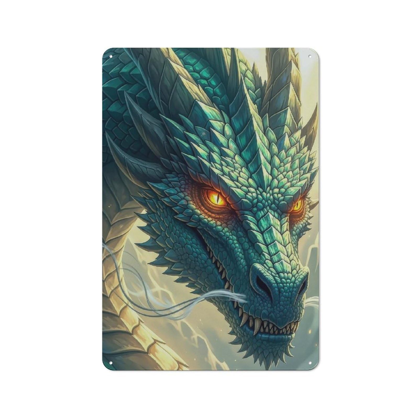 Junmoney Style-2 Detailed Dragon Head Portrait Printed Metal Sign, Clean Printed Wall Decor For City Themed Room, Study Or Gallery Wall, 30X20cm