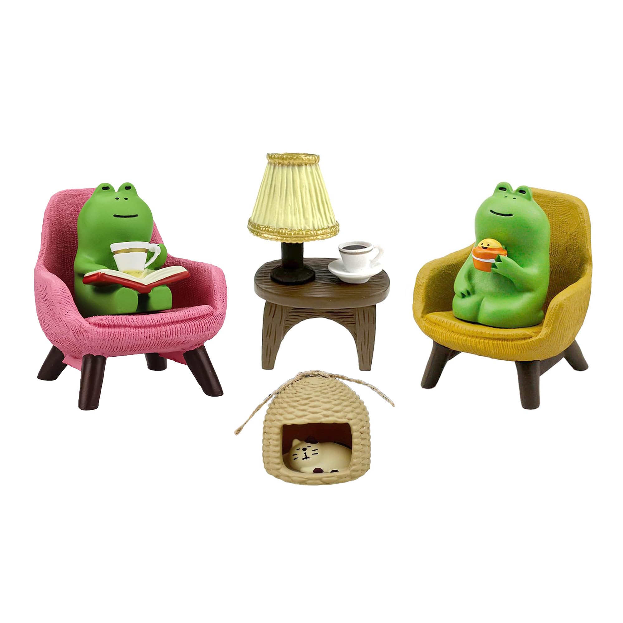 7PCS Miniature Frog and Cat Figurines Desk Accessories, Cute Frog Cat Collectibles for Car Inner Ornaments Home Office Desk Tabletop Decorations