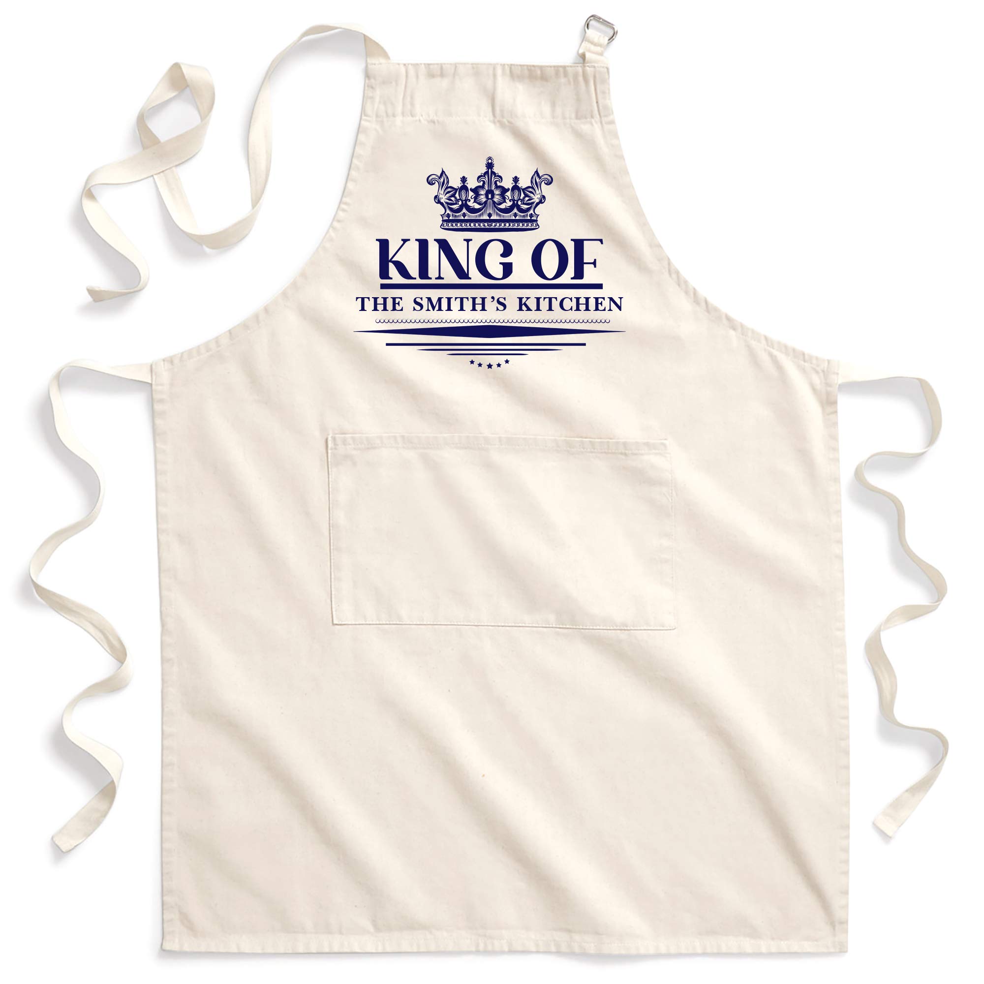 Purple Print House Unisex King Of The Kitchen Cotton Apron - Personalised Valentines Day Gifts For Him - Cooking Family, Natural, One Size