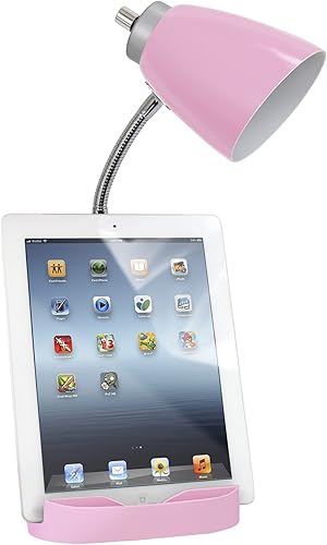 Miniatura 3 de Simple Designs LD1056-PNK - Lámpara de escritorio organizadora de cuello de cisne con soporte para iPadtableta o soporte para libros y puerto USB,