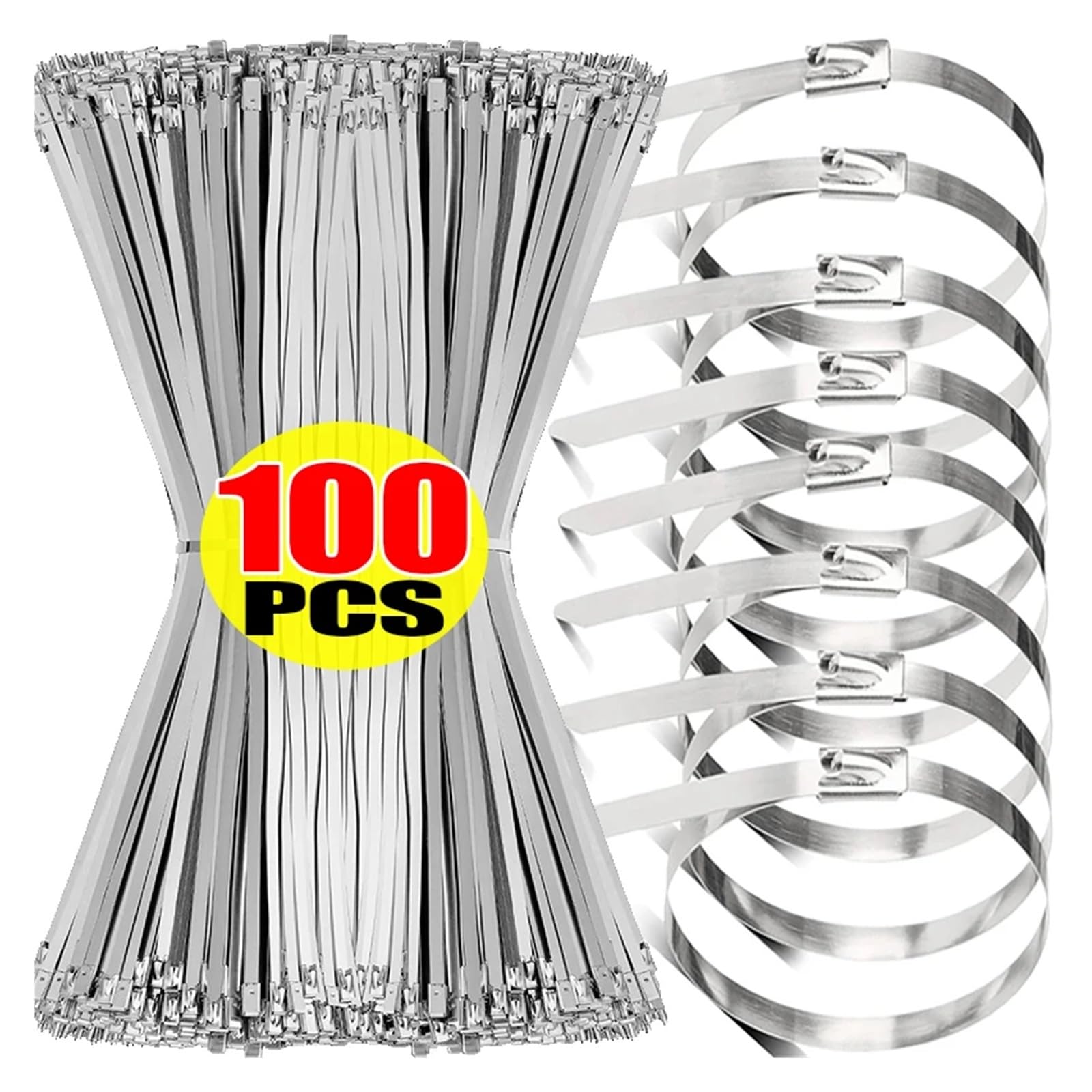 Edelstahl Kabelbinder Selbstsichernde Metallkabelbinder, wiederverwendbar, robust, Kabelbinder-Organizer, multifunktionaler Edelstahl-Kabelbinderverschluss(4.6x150mm,100PCS)