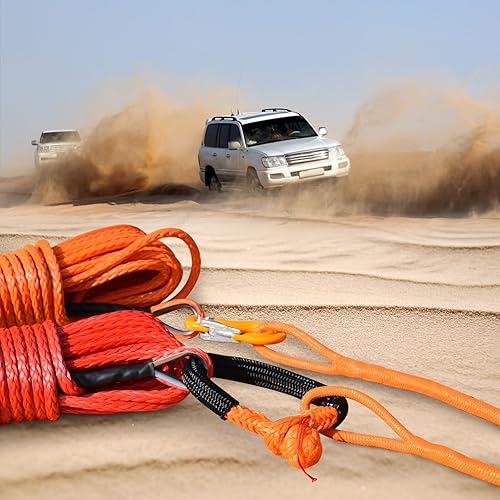 Miniatura 6 de QIQU Extensión de cuerda de cabrestante doble trenzada para remolque de recuperación de cabrestante de automóvil 4x4 (38 pulgadas x 100 pies)