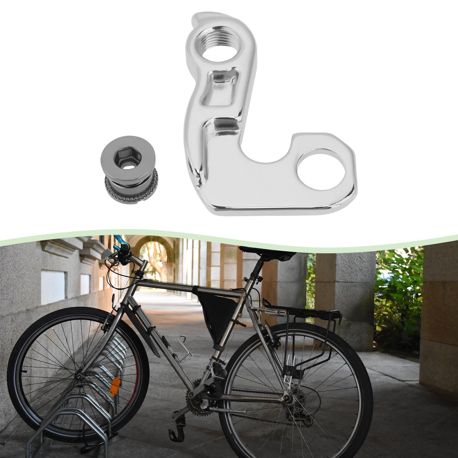 Wieszak na przerzutkę rowerową kompatybilny z UNION GH-012 38 x 54,5 mm hak do tylnej przerzutki ze śrubami, wieszak na tylne przekładnie, srebrny