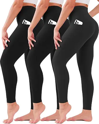 SUNCLOVE 3 Pack High Waisted Tummy Control Leggings for Women with Pockets