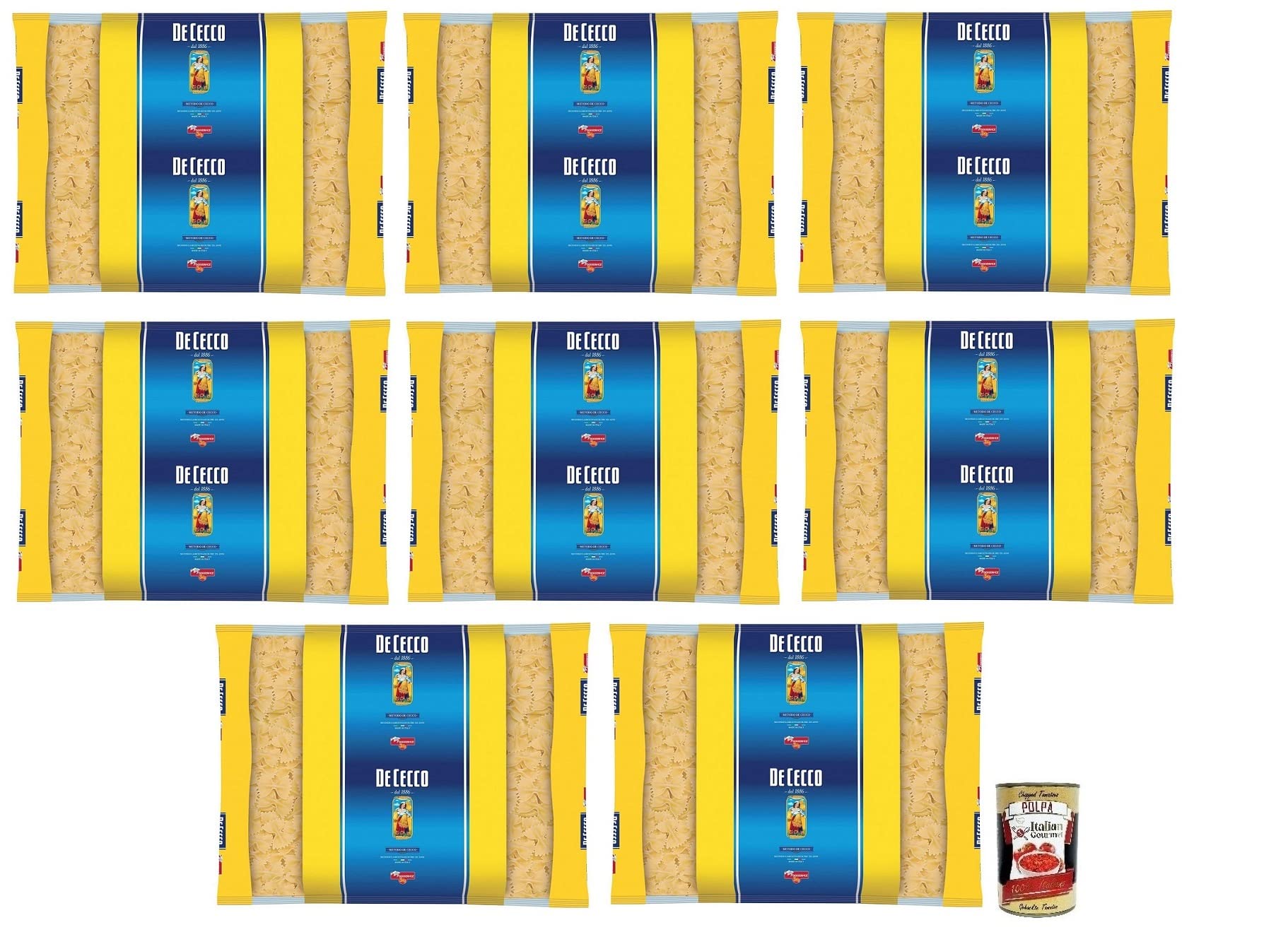 Italian Gourmet Farfalle Pasta di Semola Hartweizen Nudeln 8 x 3kg | Formati italiani per sughi cremosi, al dente, aus Hartweizengrieß, Gesamtnettogewicht 24 kg + Kostenlos Polpa 400g