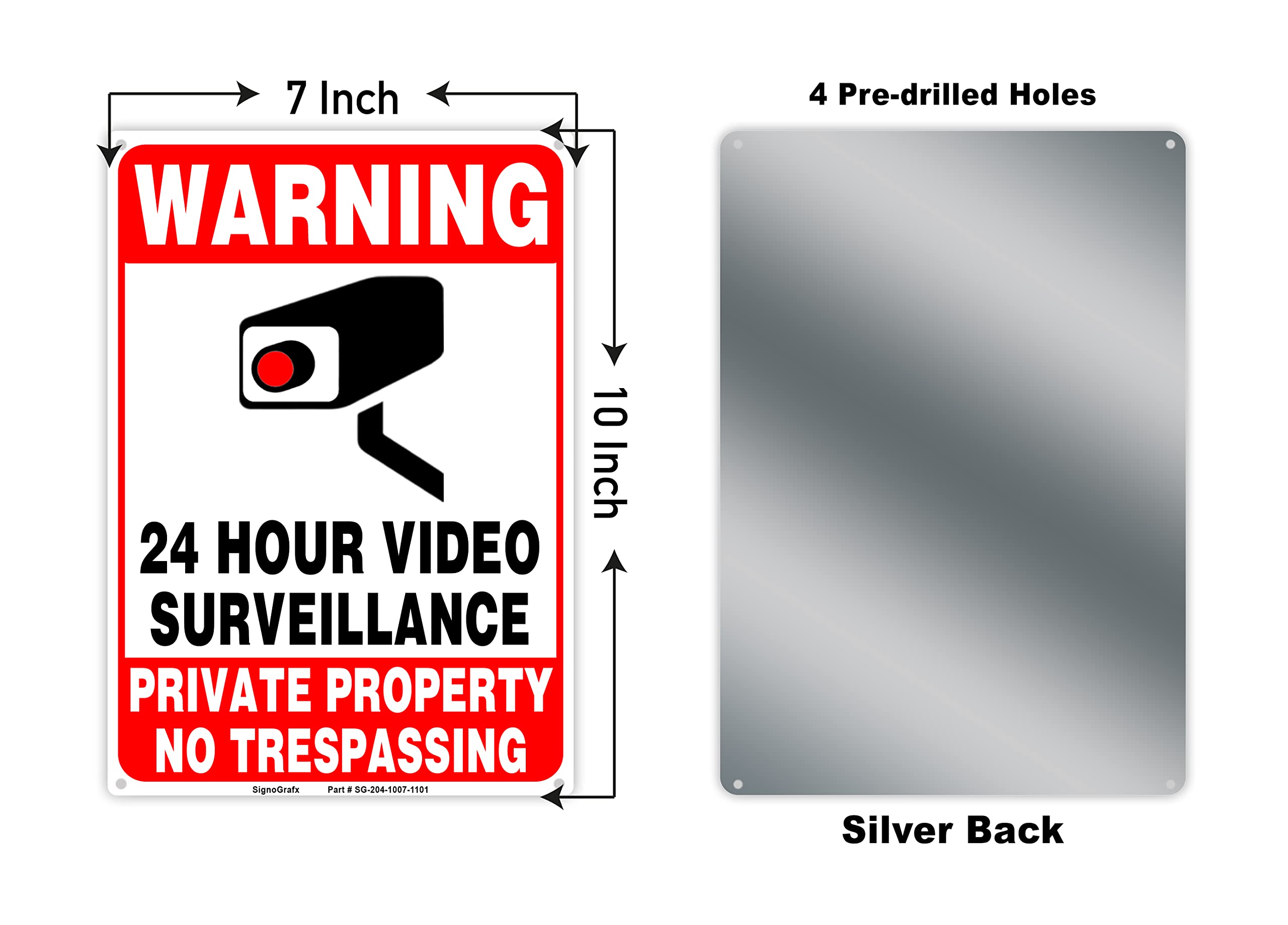 Paquete de 2 letreros de videovigilancia de 24 horas, señales de propiedad privada de 10 x 7 pulgadas, cámara de seguridad para el hogar, negocios, letrero privado, uso en interiores y
