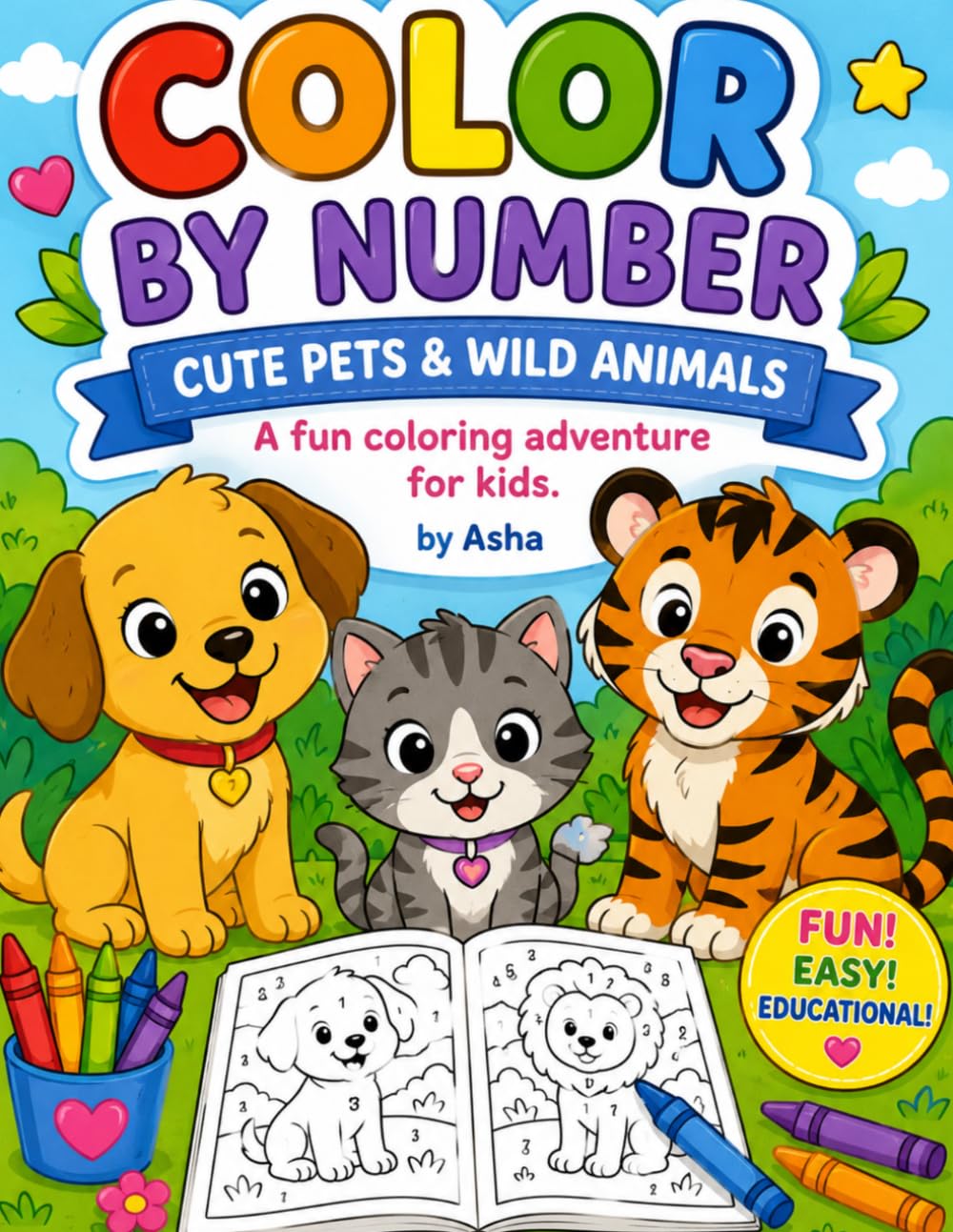 Colorby Number Cute Pets & Wild Animals Coloring book: A Fun Coloring adventure for kids