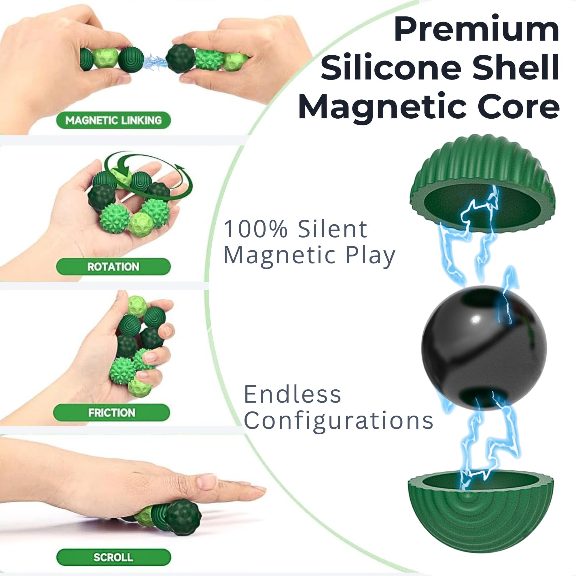 08 PCS Silicone Magnetic Balls Fidget Toy, Stress Relief Sensory Toys for Anxiety ADHD & Autism in Adults &Teens - Image 4
