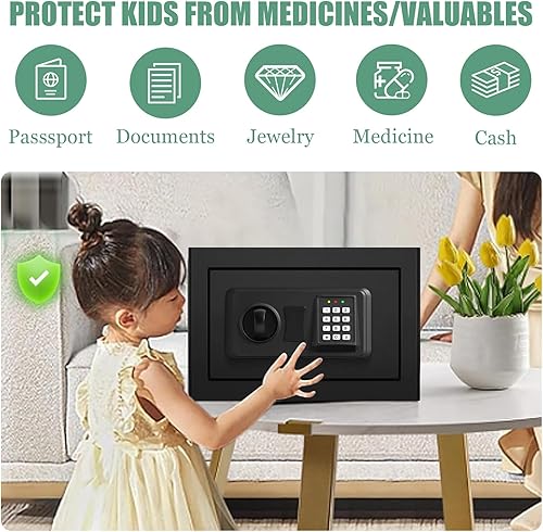 Miniatura 7 de Caja de seguridad pequeña para uso doméstico, seguridad digital para el hogar con cerradura de combinación, estante extraíble y función de silencio,