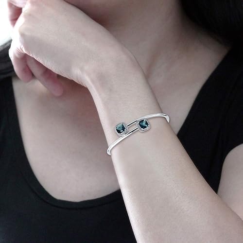 Miniatura 3 de Pulsera de plata de ley con topacio azul Londres y halo de diamantes de corte cojín (4 ct TGW)