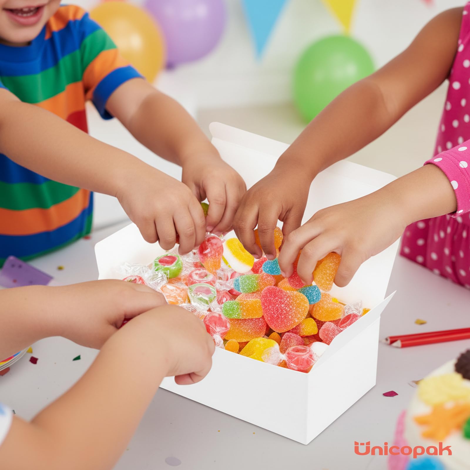 UnicoPak 20 Pack 1 Lb. Candy Boxes, Food Grade White Small Gift Boxes for Fudge Candy Chocolate Treat Goodie, Ideal for Birthday Christmas Party Homemade Business, 7 1/8" x 3 3/8" x 2"