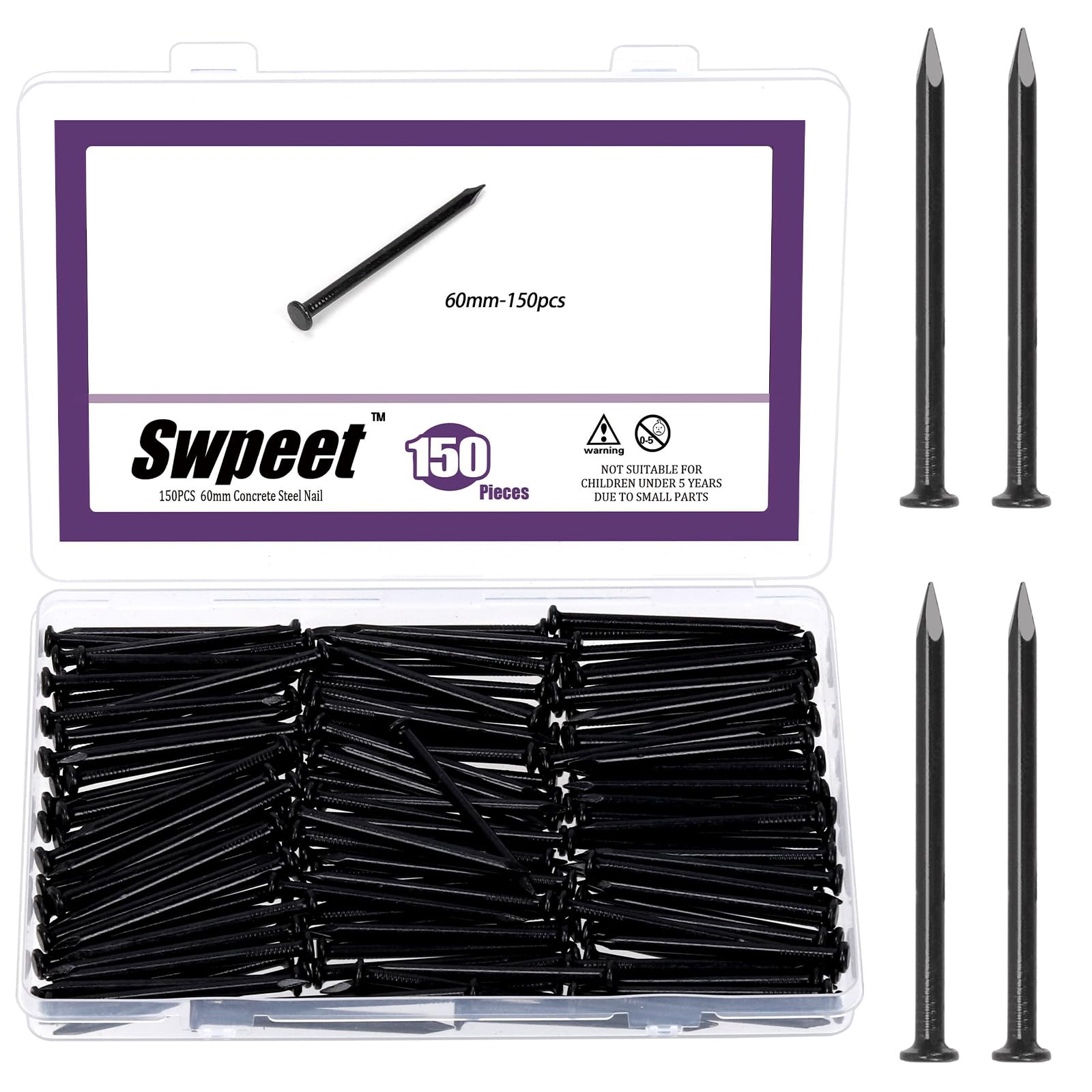 300 Pcs Hardware Nails - Assortment Kit for Concrete & Wood -10