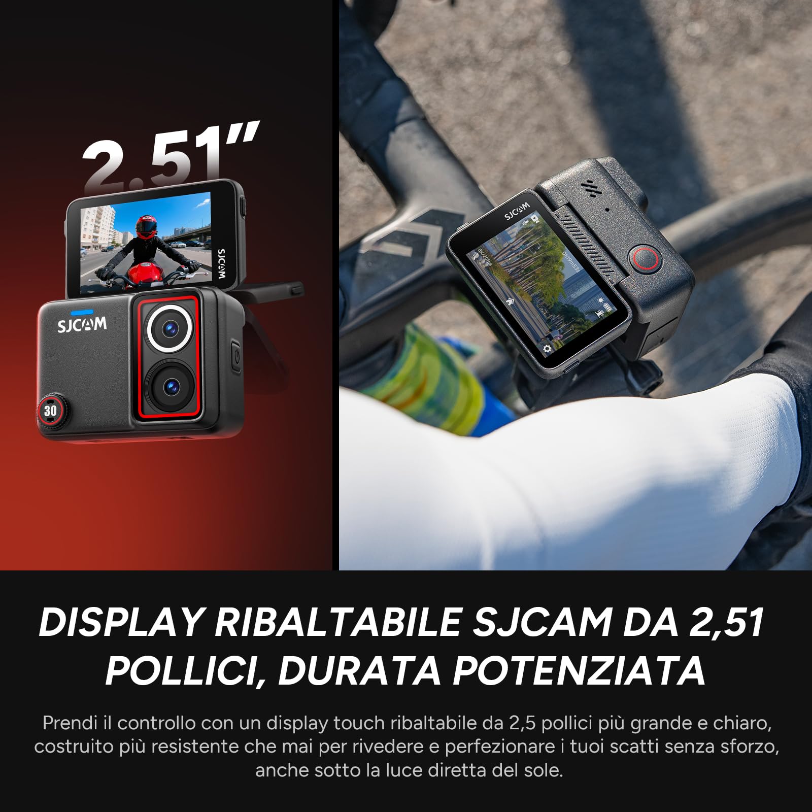 SJCAM SJ30 Action Cam 8K 20FPS 4K 60FPS, Vlog Camera per Creator, Batteria 7 Ore, Display Flip 2.51", Doppio Obiettivo Starlight, 8X Zoom, Impermeabile 5m, per Viaggi, Moto, Trekking e Outdoor
