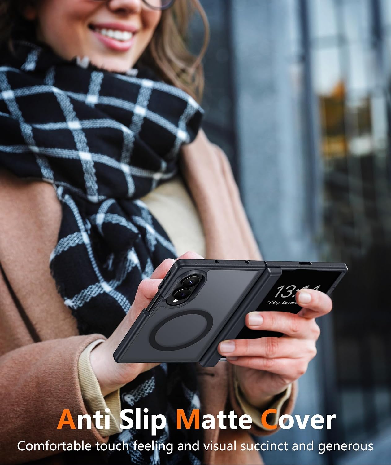 FNTCASE for Samsung Galaxy Z-Fold-8 Case Full Hinge Protection Matte Cover | Compatible with Magsafe, Screen Protector, Anti Yellowing, Military Grade Drop Protection, Shockproof, Translucent Cases