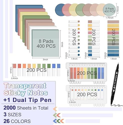 Miniatura 2 de Notas adhesivas transparentes, 2000 hojas de notas adhesivas transparentes con bolígrafo, pestañas autoadhesivas translúcidas impermeables para