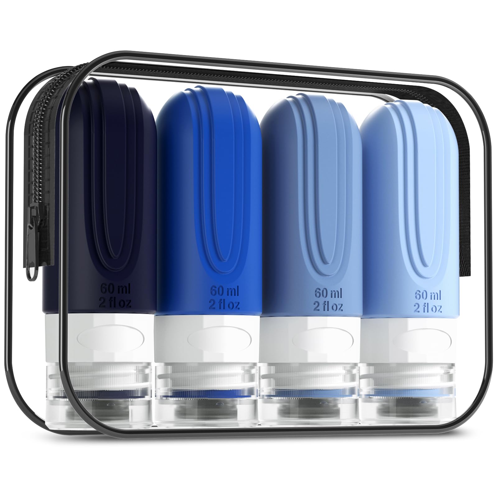 Travel Bottles for Toiletries, Tsa Approved 2oz Travel size Bottles, BPA Free Leak Proof Travels Toiletry Containers, Traveler Accessories with Toiletry Bag for Shampoo Liquid (4 Pack)