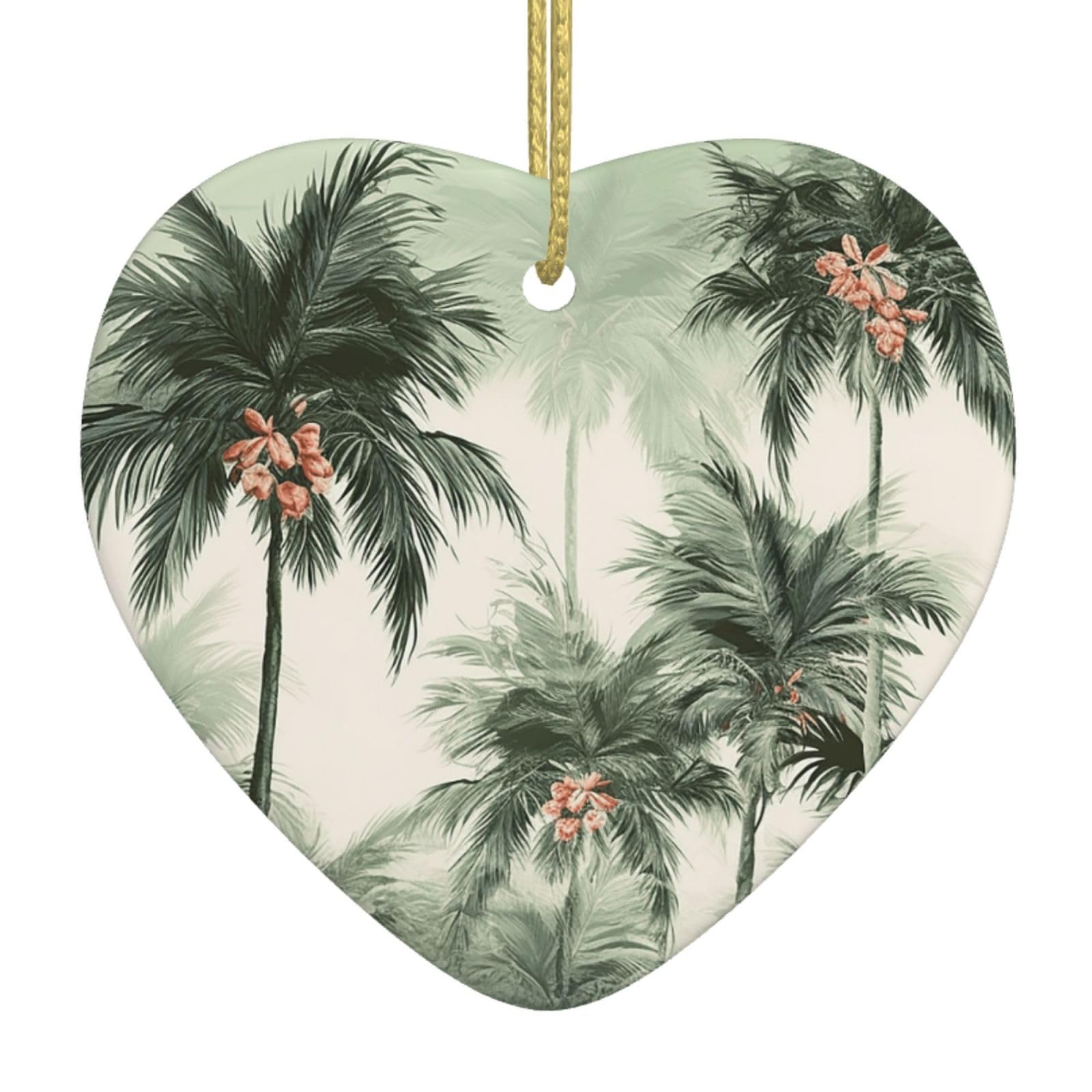 Fodpand Women's White Tropical Palm Trees Christmas Ornaments 2025, Gift Exchange For Men, Collectible Ceramic Ornament Heart Hanging Ornaments For Christmas Tree Decoration