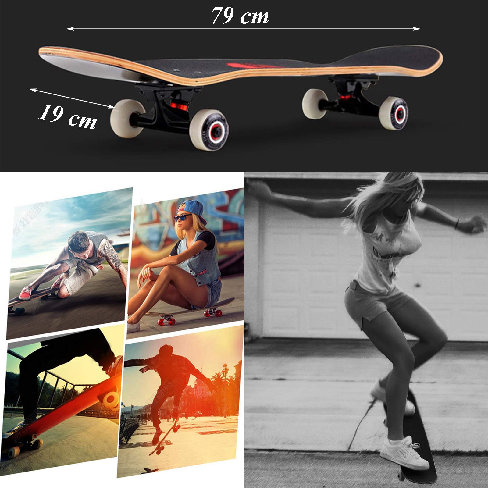 Skateboard Complet pour débutants, Adolescents, Enfants, garçons et Filles, 31" x 8" avec Planche en érable, Cruiser Pro Skateboards Longboards Double Kick Skateboard pour débutants