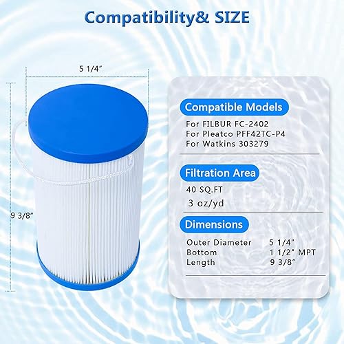 Miniatura 3 de 303279 Filtro de spa compatible con Watkins - Filtro de bañera de hidromasaje de flujo libre y Lifesmart, PFF42TC-P4, 78460, SD-01322, 5CH-37,