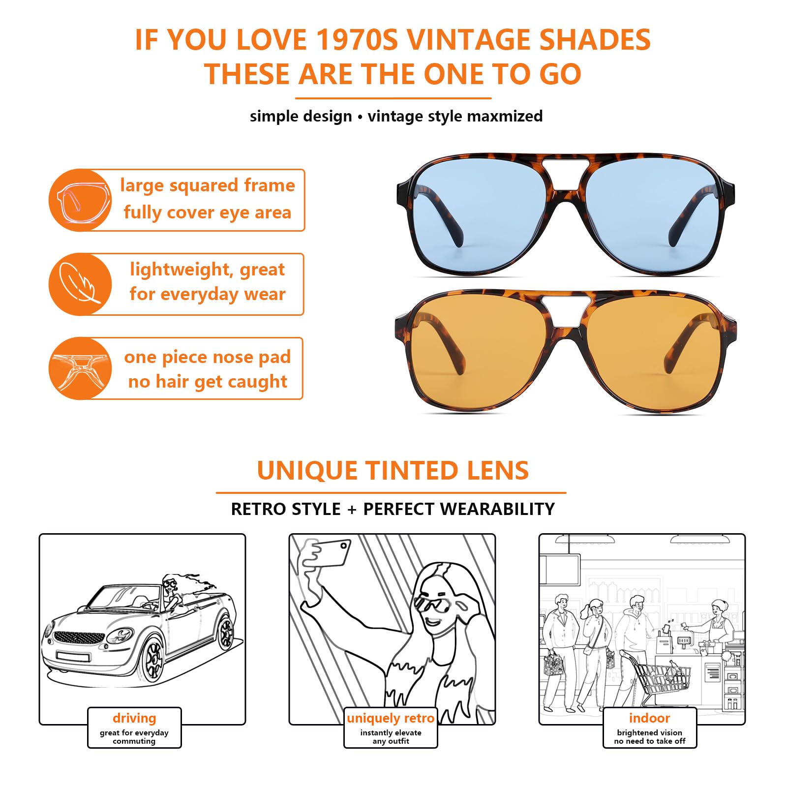 Xpectrum Trendy Retro Sunglasses for Men Women 70s Vintage Aviator Sun Glasses Classic Shades