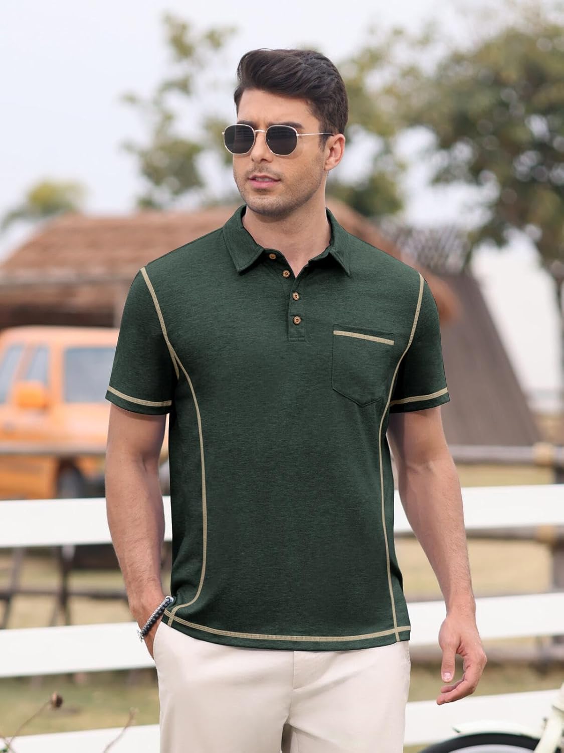 Men's Polo Shirts Short Sleeve Casual Classic Button Tees Basic Golf Shirt Basic Top with Pocket - Image 2