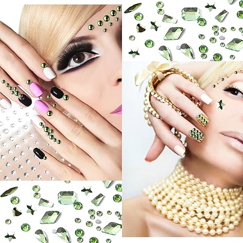Miniatura 3 de JERCLITY 1620 diamantes de imitación para uñas, color verde claro, piedras verdes claras para uñas, cuentas redondas, 6 tamaños (1.5 a 0.157 in),