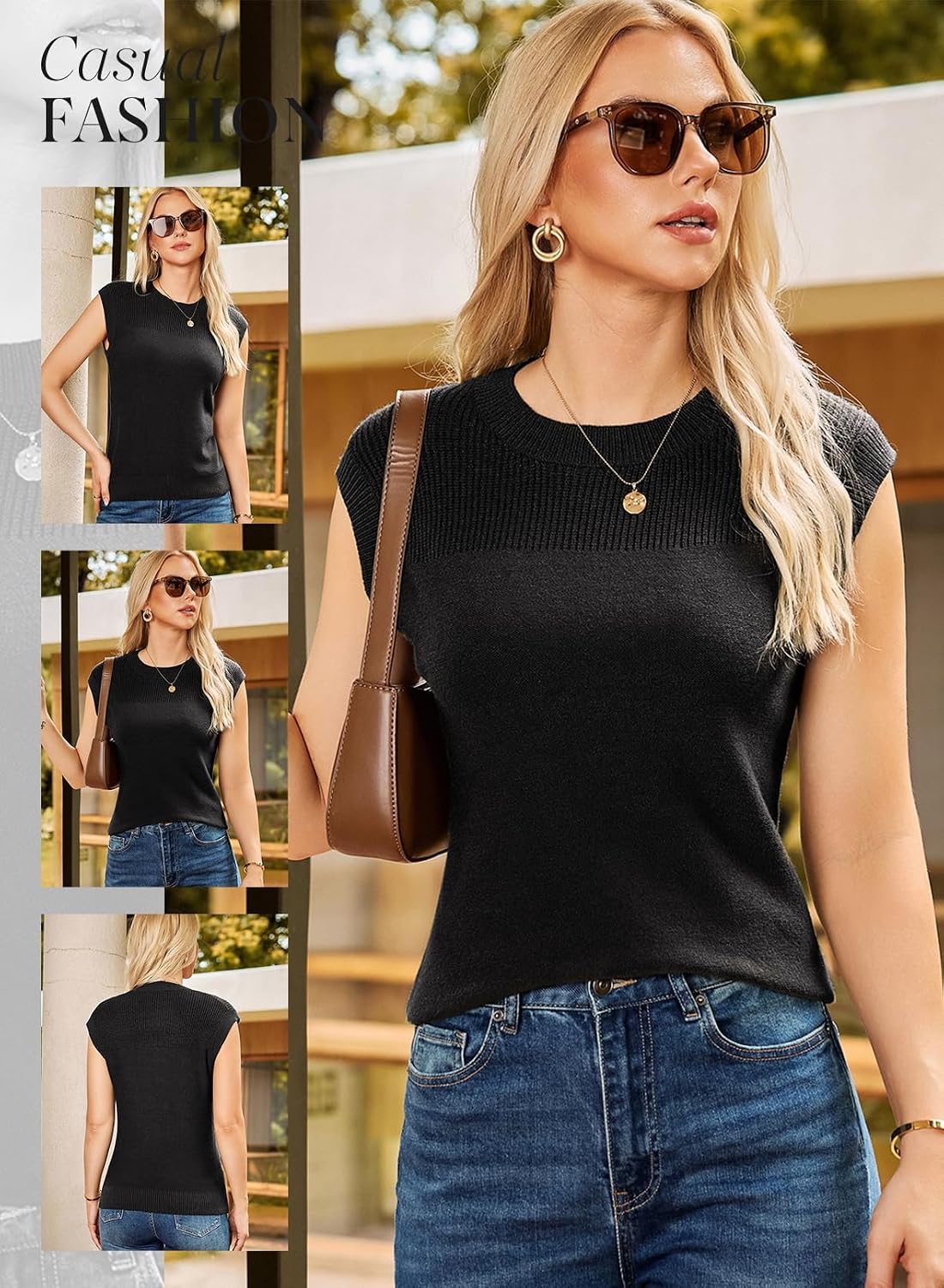 Dokotoo Sweater Vest Women Casual Crewneck Sleeveless Sweaters for Women Solid Loose Cable Knit Tank Tops